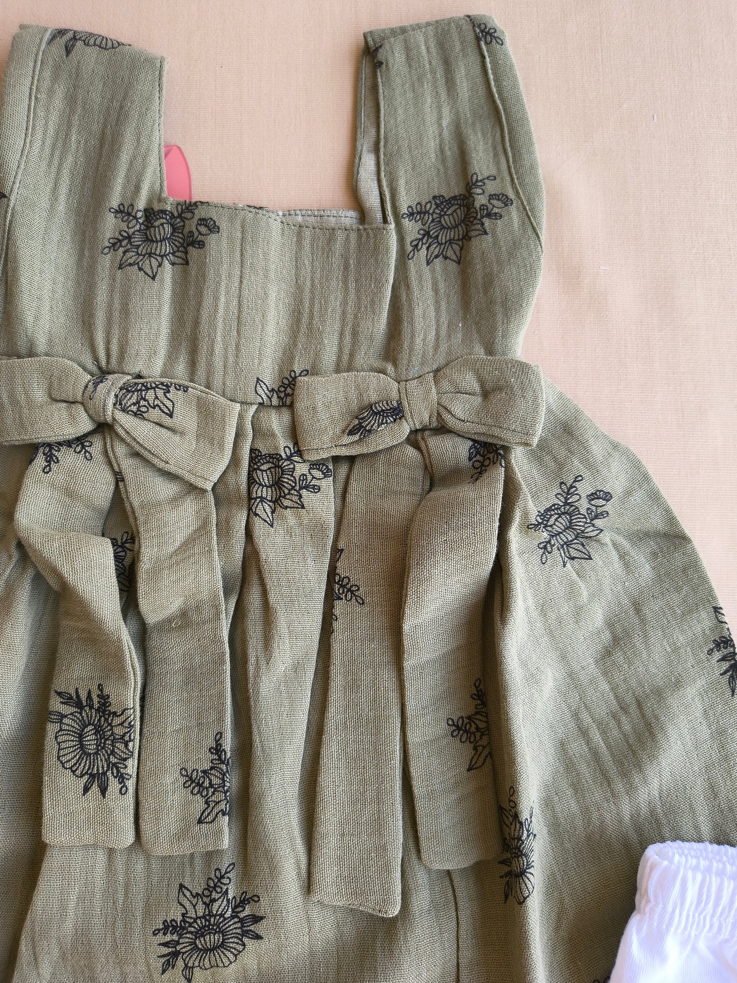 Olive muslin Frock with bloomer