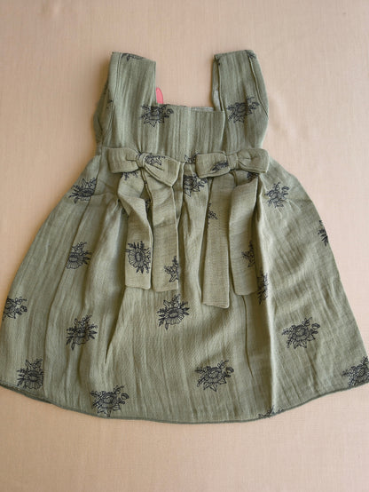 Olive muslin Frock with bloomer