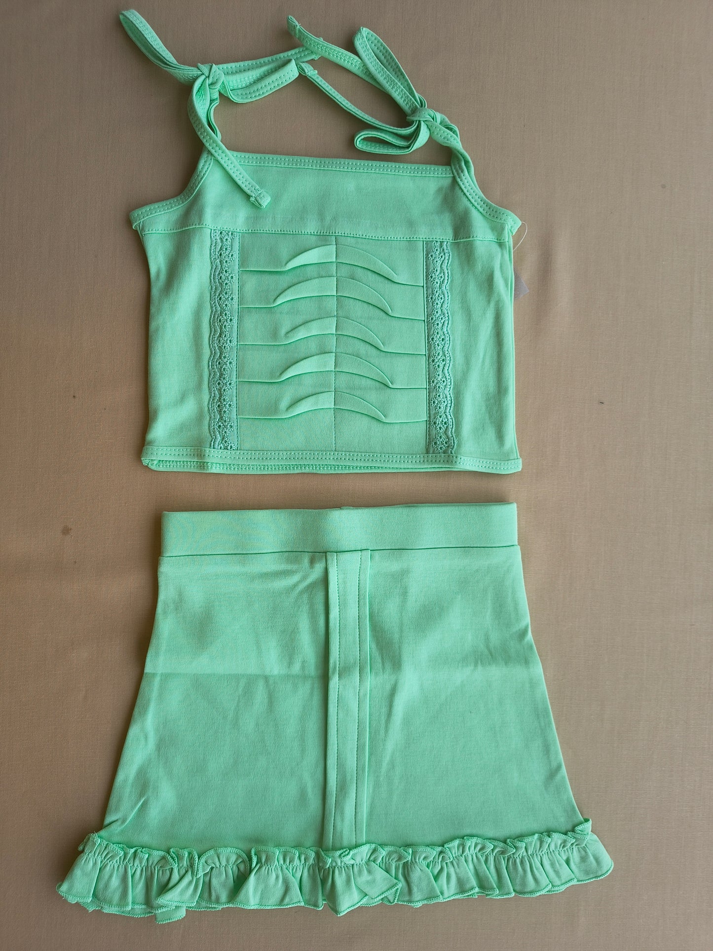 Mint tie shoulder skirt set