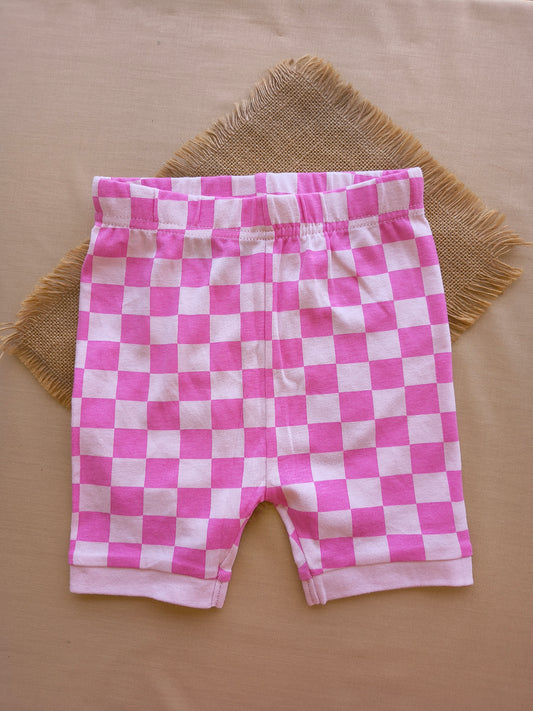 Pink check cotton shorts