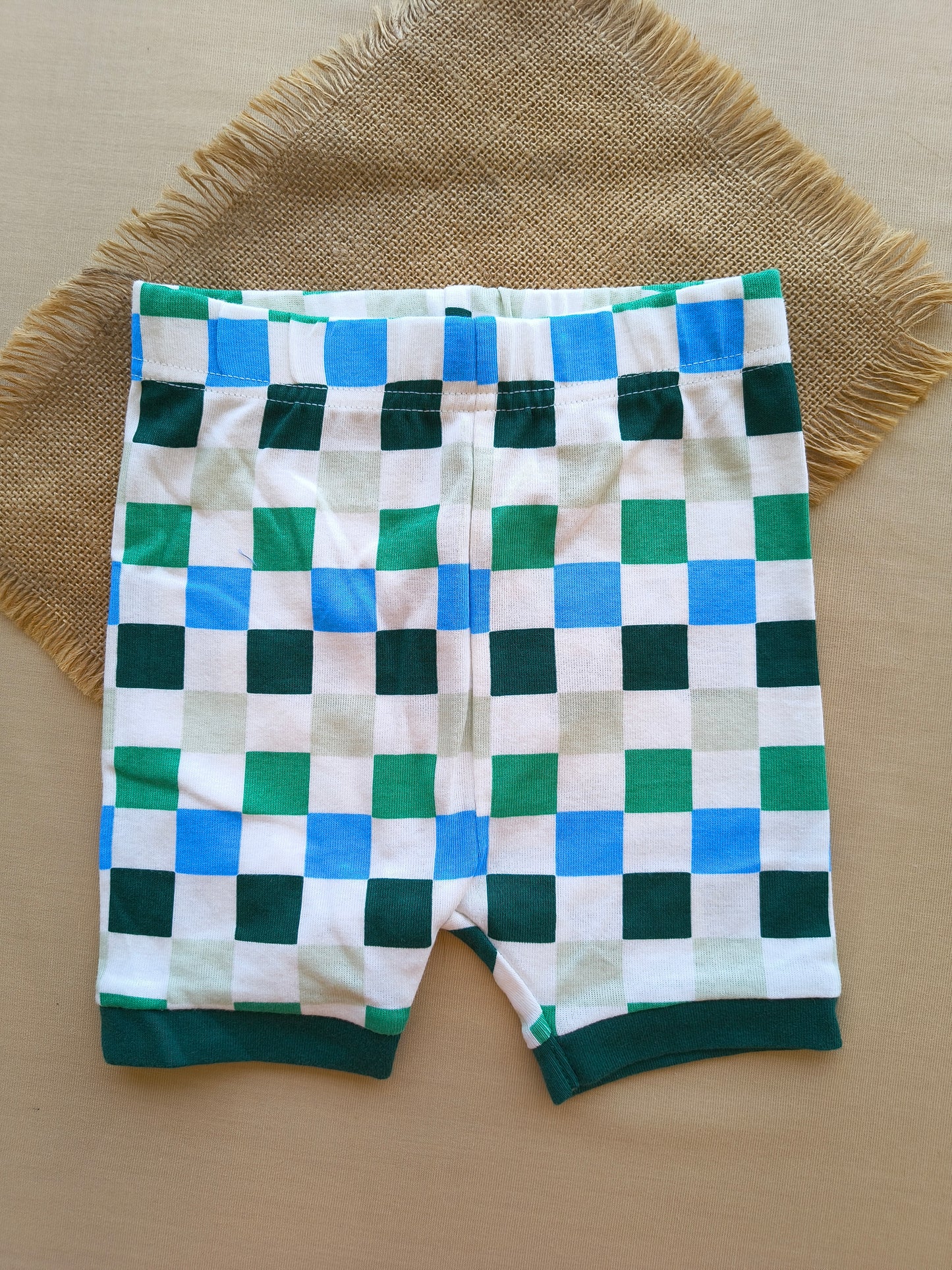 Green check cotton shorts
