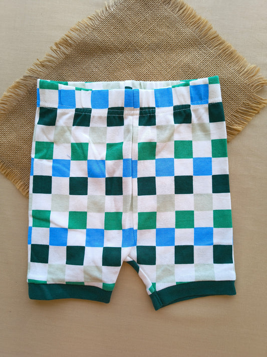 Green check cotton shorts