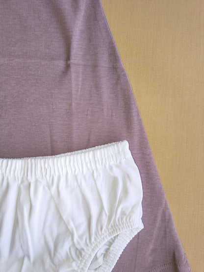 Mauve long frock with bloomer