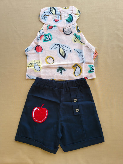 Fruity Halter Navy cotton set