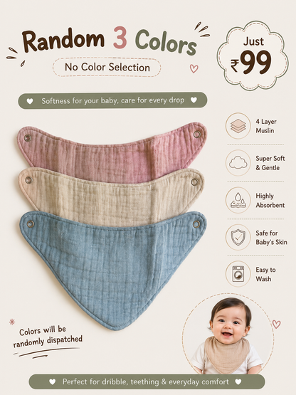 Pack of 3 pieces 99 rs  - 4 Layer muslin Bibs