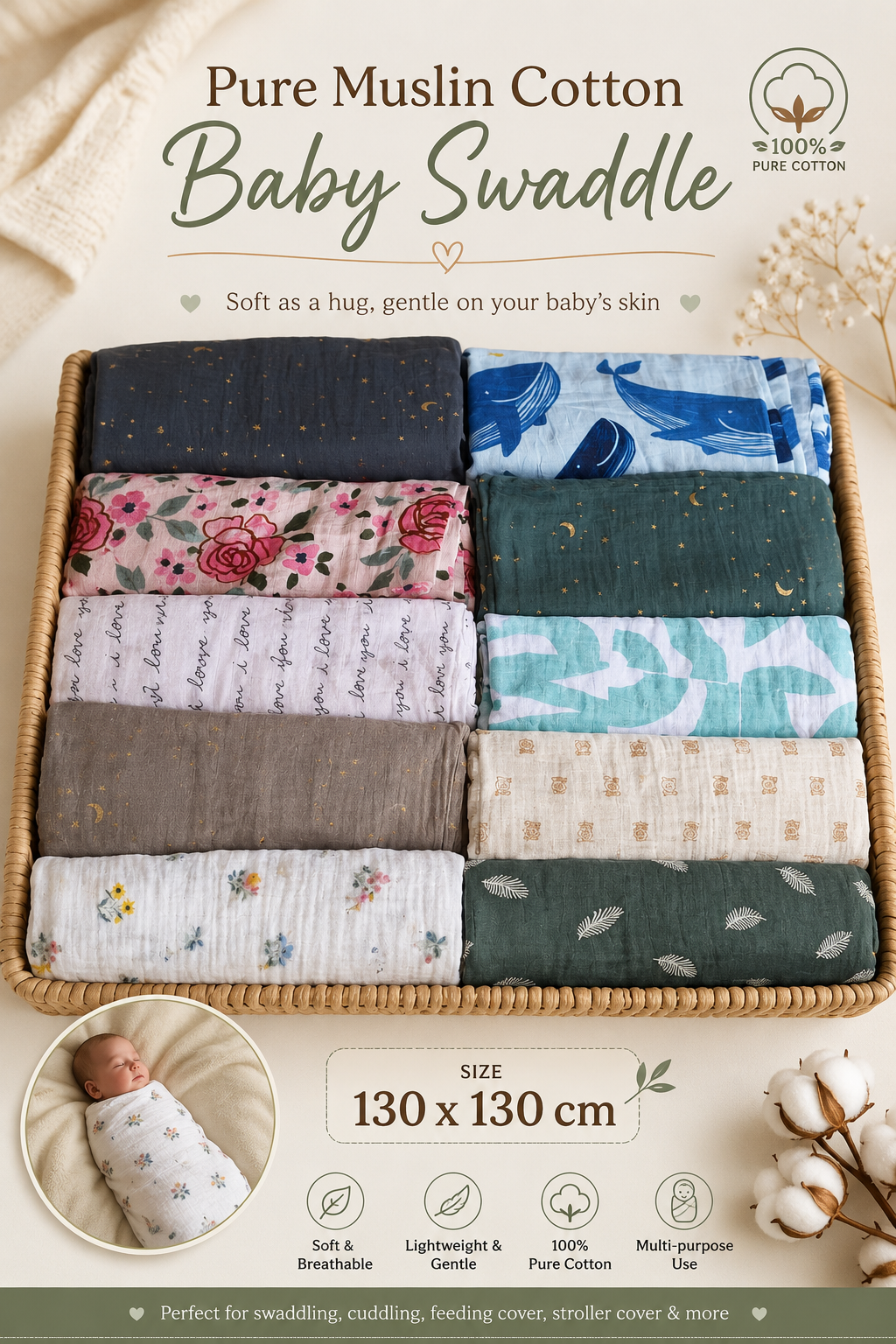 Premium Bug muslin swaddle