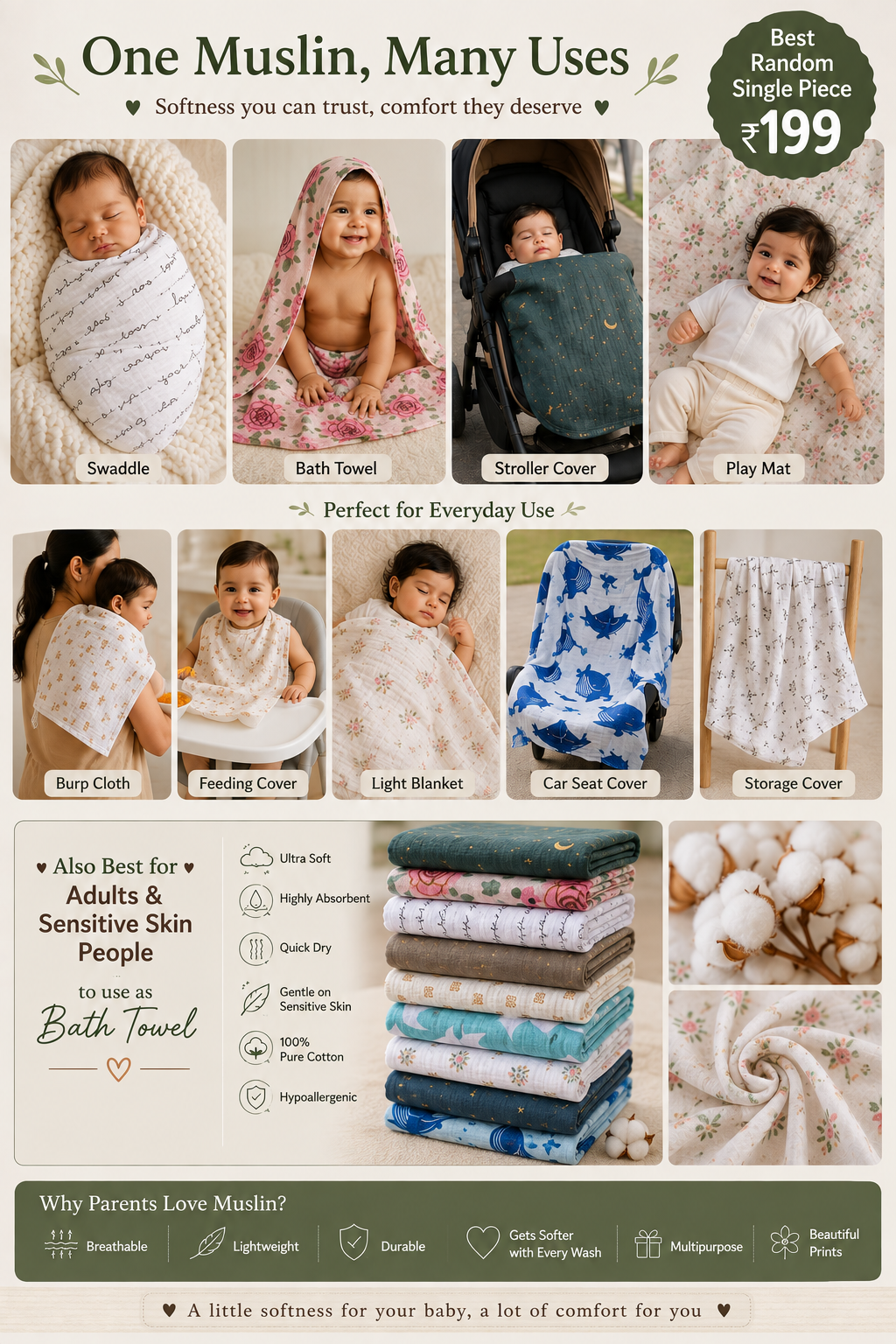 Premium Bug muslin swaddle